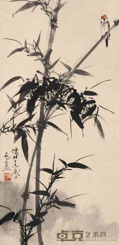 乔木 竹雀图 片 68×33cm